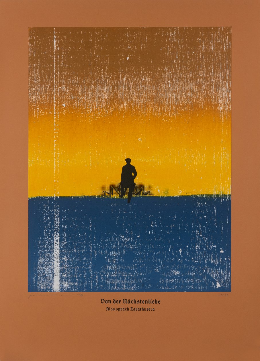Om kärleken till grannen,Så talade Zarathustra, 2024 (träsnitt och silkscreen) av Guilherme Pontes
