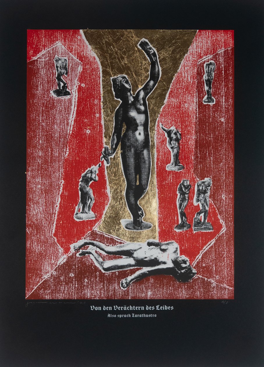 On The Despisers Of The Body, Så talade Zarathustra, 2023 (träsnitt och silkscreen) av Guilherme Pontes