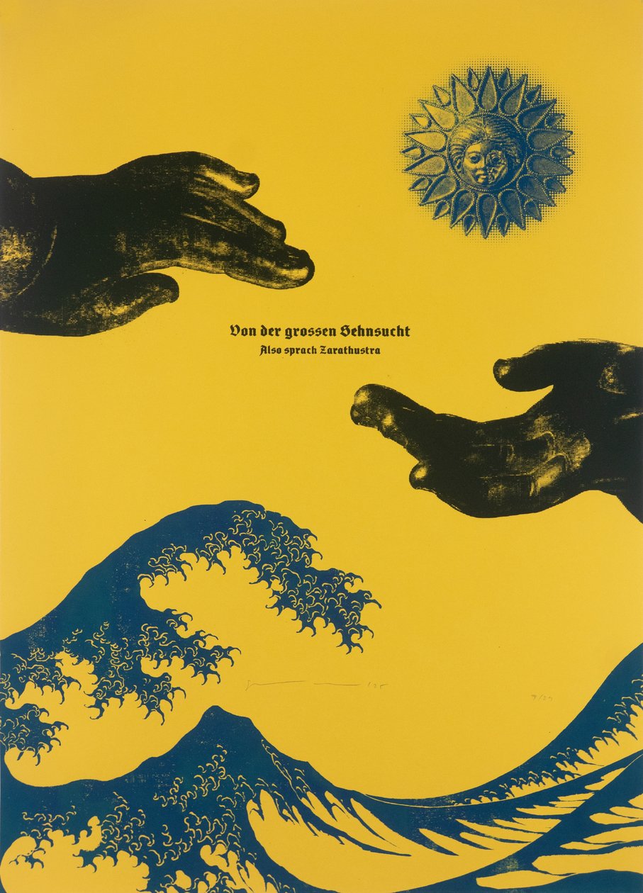 Om den stora längtan,Så talade Zarathustra, 2025 (träsnitt och silkscreen) av Guilherme Pontes