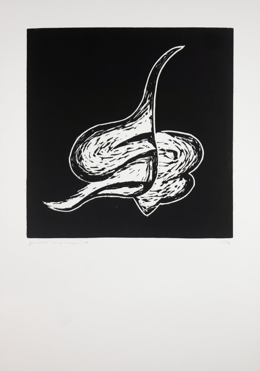 Liggande, 2019 (linosnitt) av Guilherme Pontes