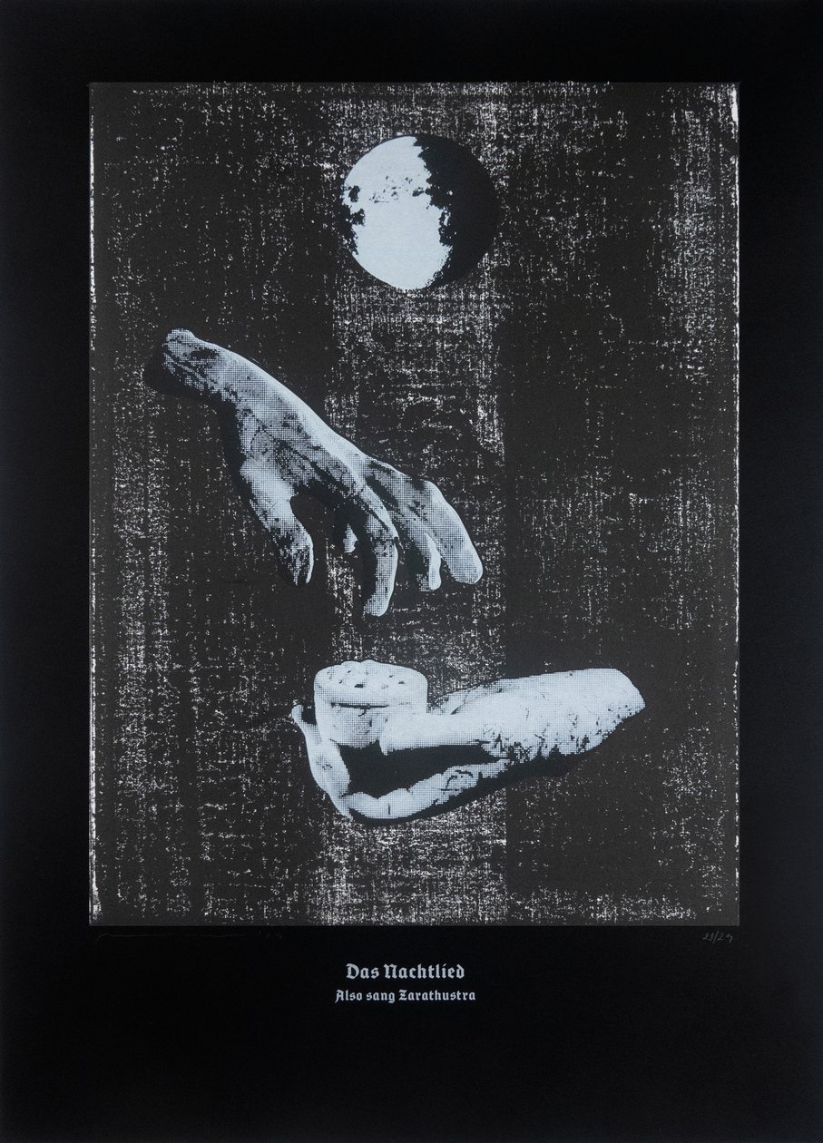 Nattvisan, Så talade Zarathustra, 2024 (träsnitt och silkscreen) av Guilherme Pontes