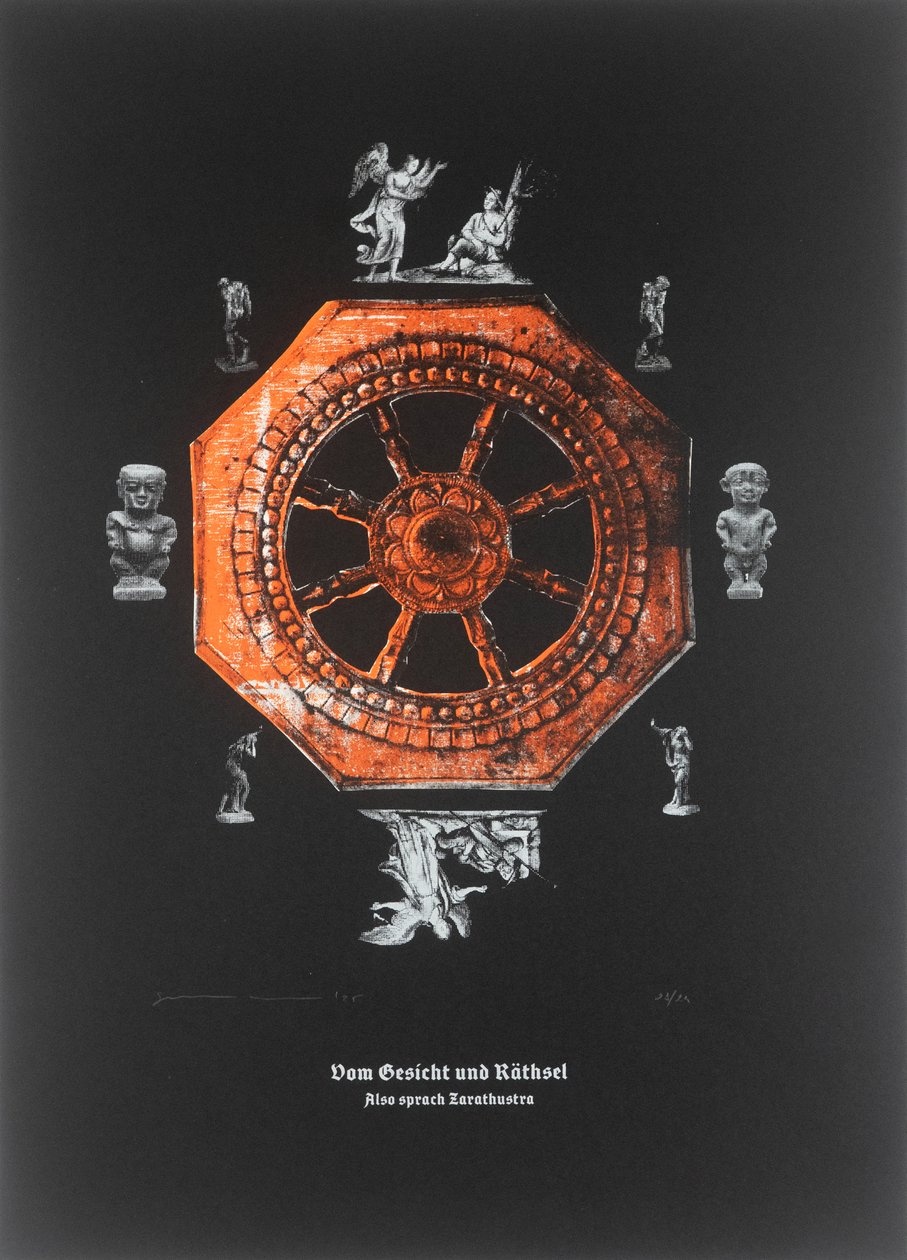 Visionen och gåtan,Så talade Zarathustra, 2025 (träsnitt och silkscreen) av Guilherme Pontes
