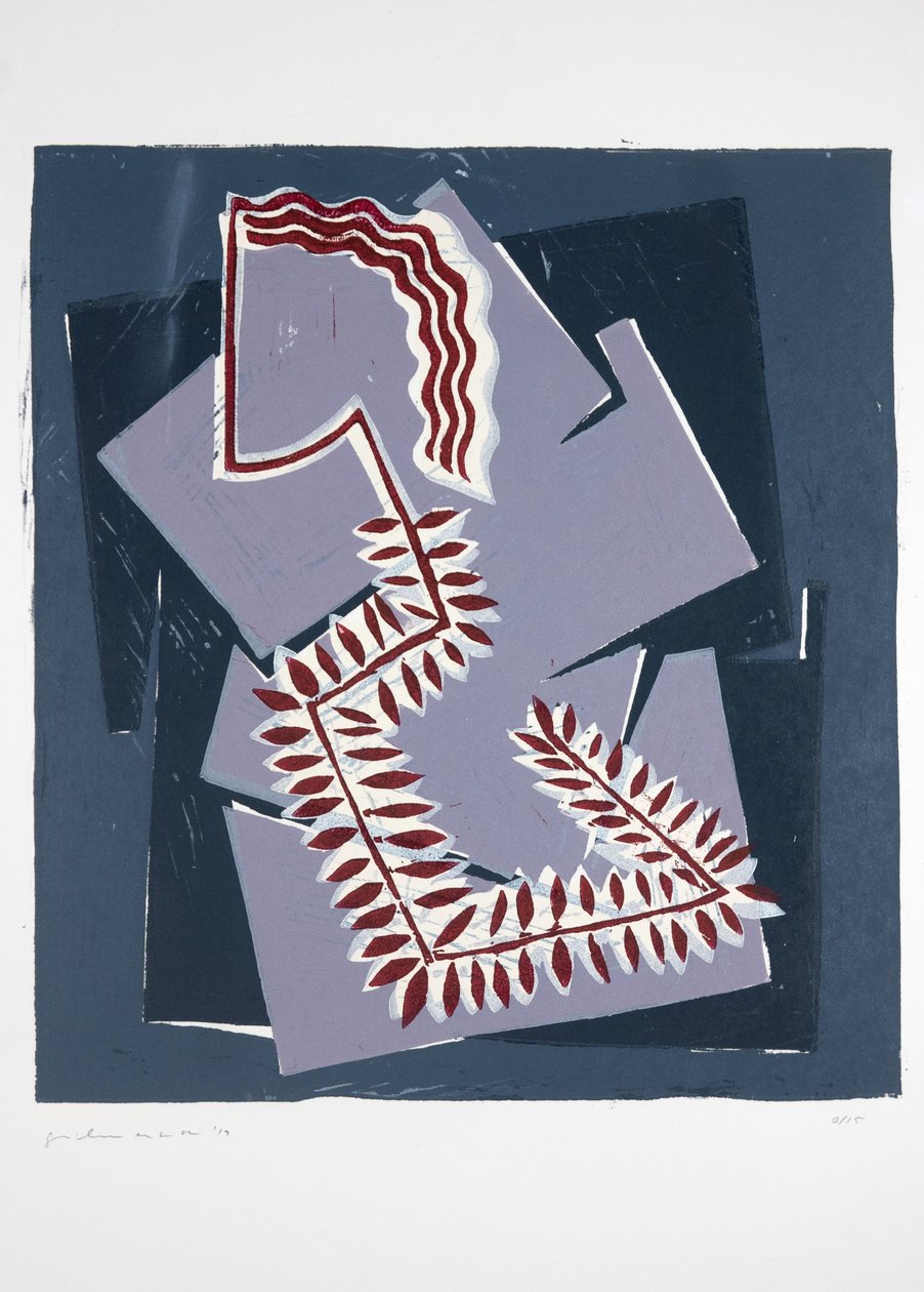 Kvinna med ormbunke Nº1, 2019 (linosnitt) av Guilherme Pontes