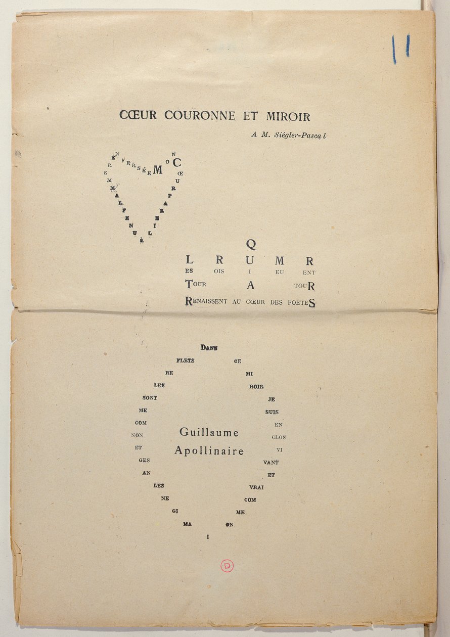 Provkopia av en sida ur Et Moi Aussi Je Suis Peintre, 1914 (bläck på papper) av Guillaume Apollinaire
