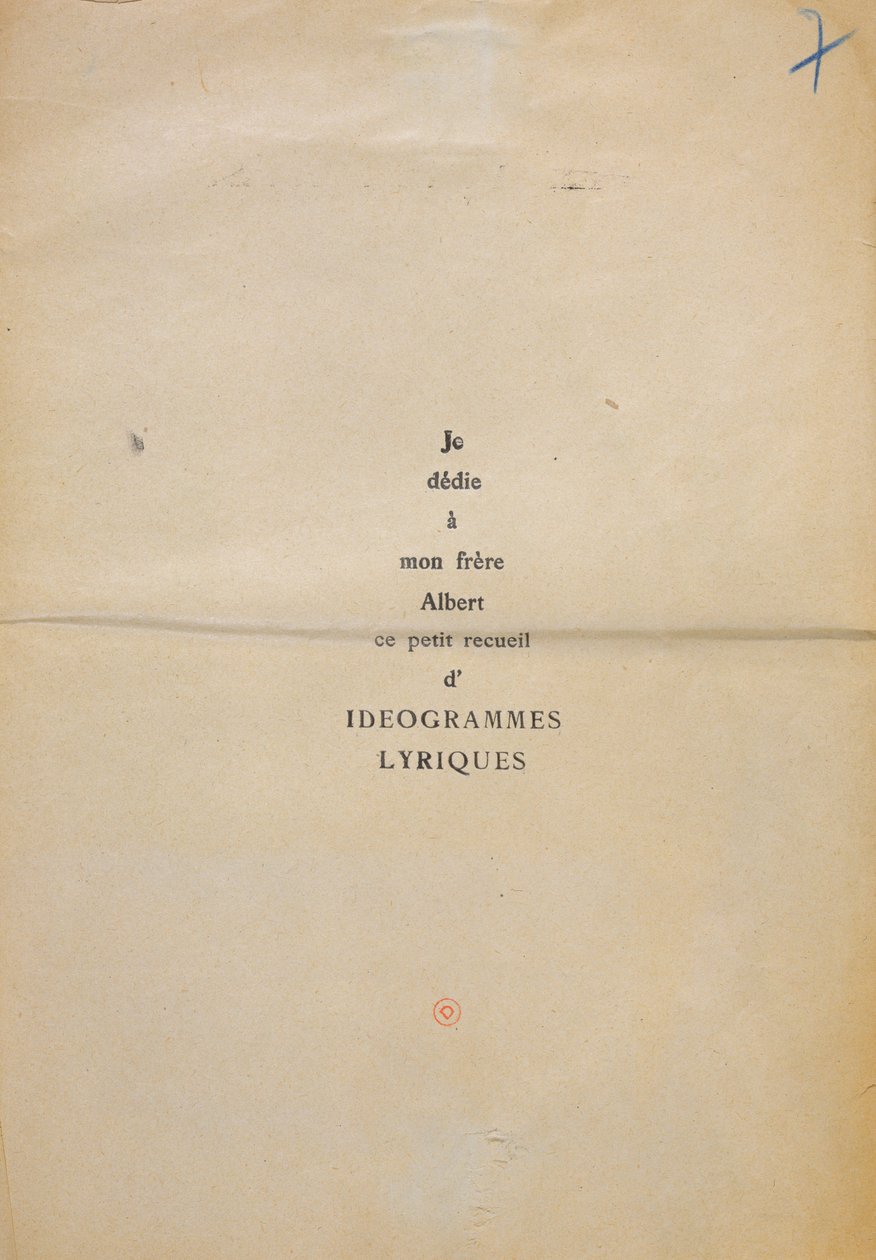Korrekturkopia av dedikationen till Et Moi Aussi Je Suis Peintre, 1914 (bläck på papper) av Guillaume Apollinaire