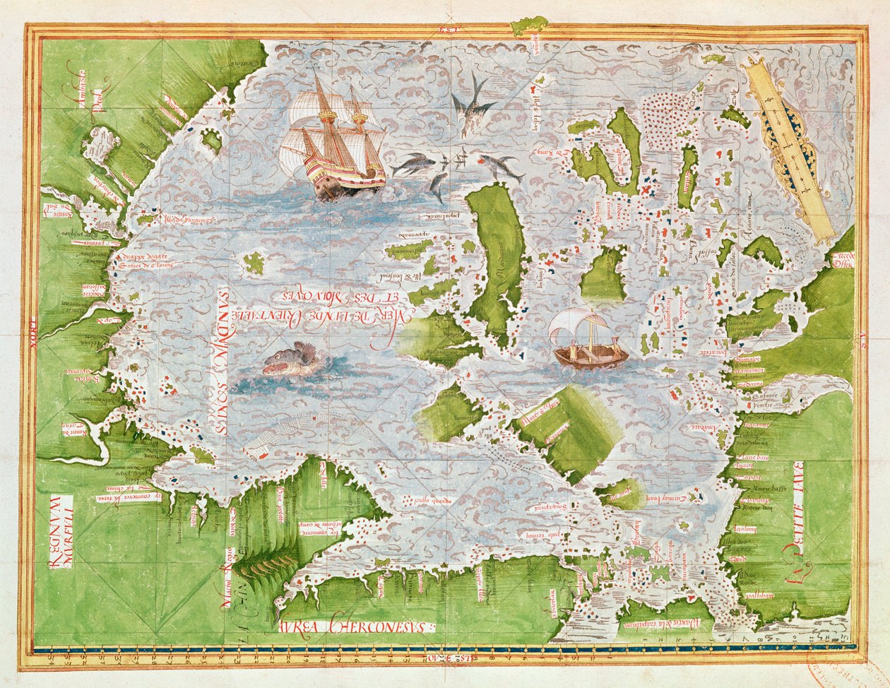 Fol.30v Karta över Malukuhavet, från "Cosmographie Universelle", 1555 av Guillaume Le Testu