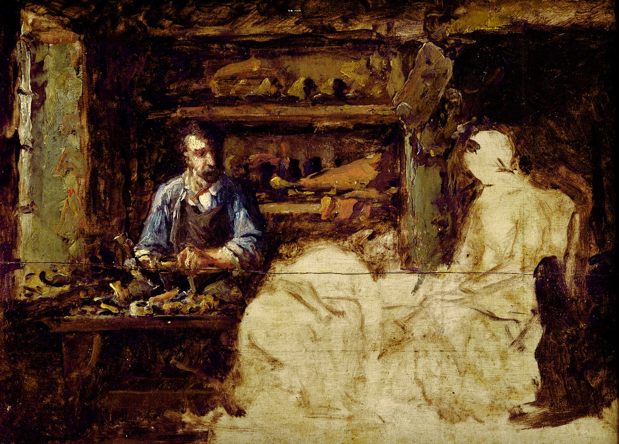 Skomakaren i Reville, en stad nära Cherbourg (olja på trä) av Guillaume Romain Fouace