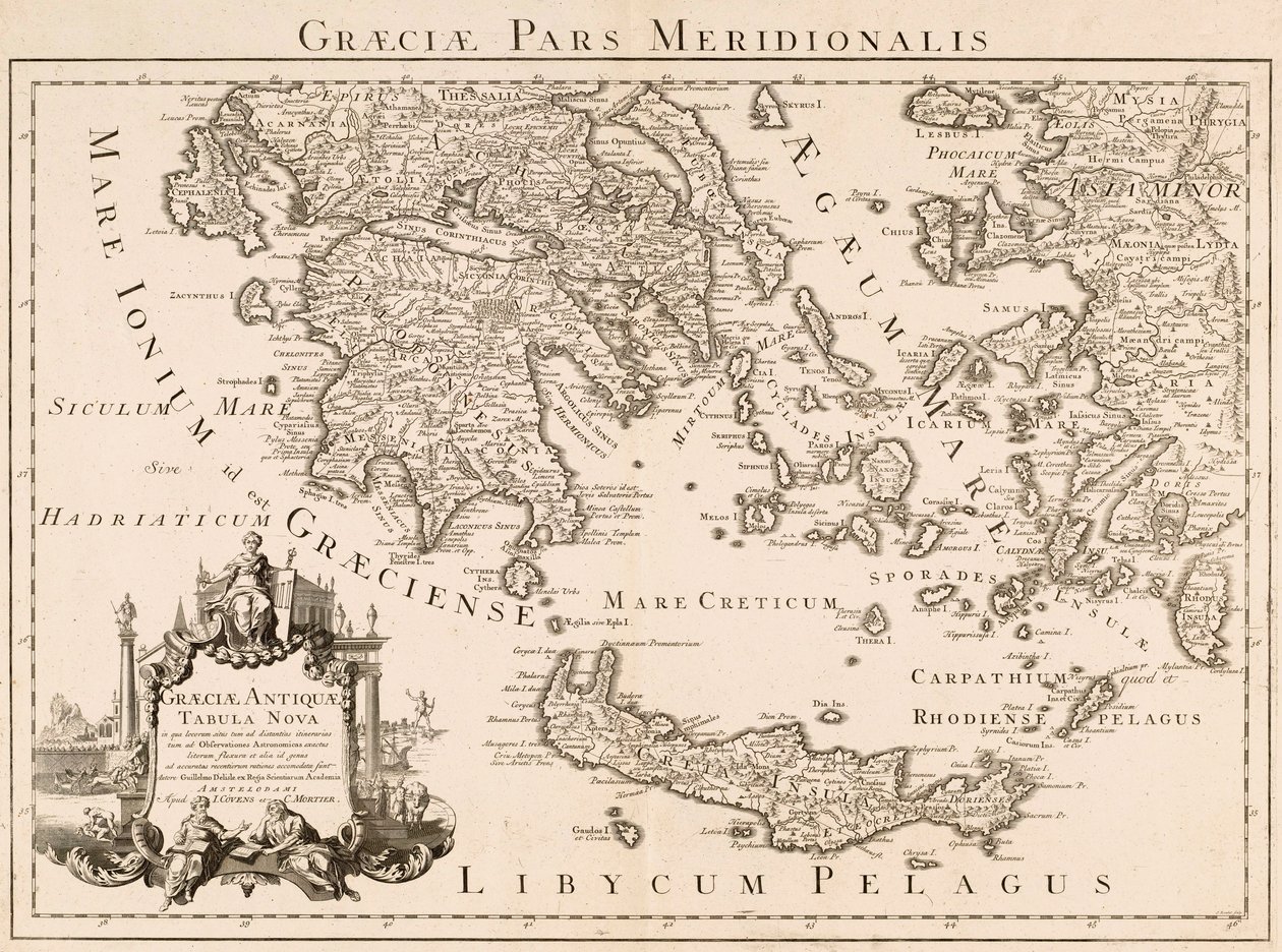 Karta över antikens Grekland och en del av Turkiet (gravyr) av Guillaume (after) Delisle