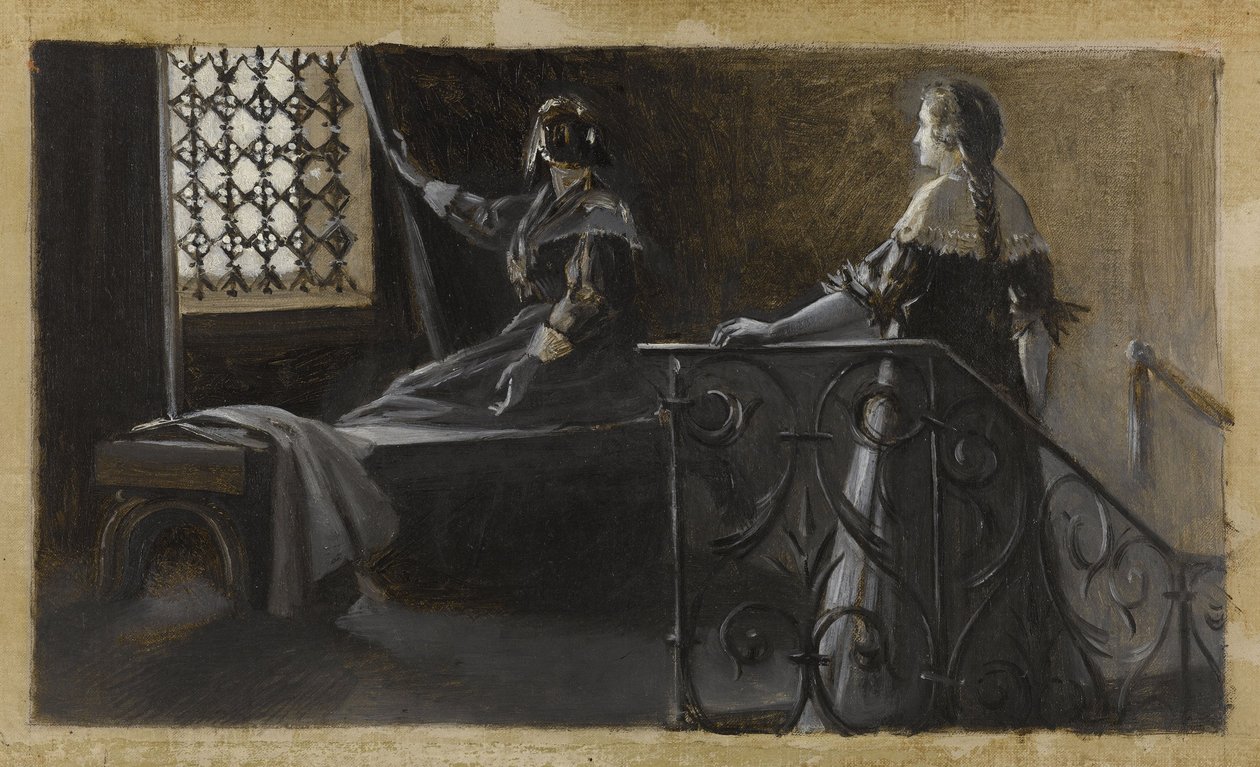 Ethel och den beslöjade kvinnan, ca 1889 (olja på duk) av Guillaume Albert Demarest