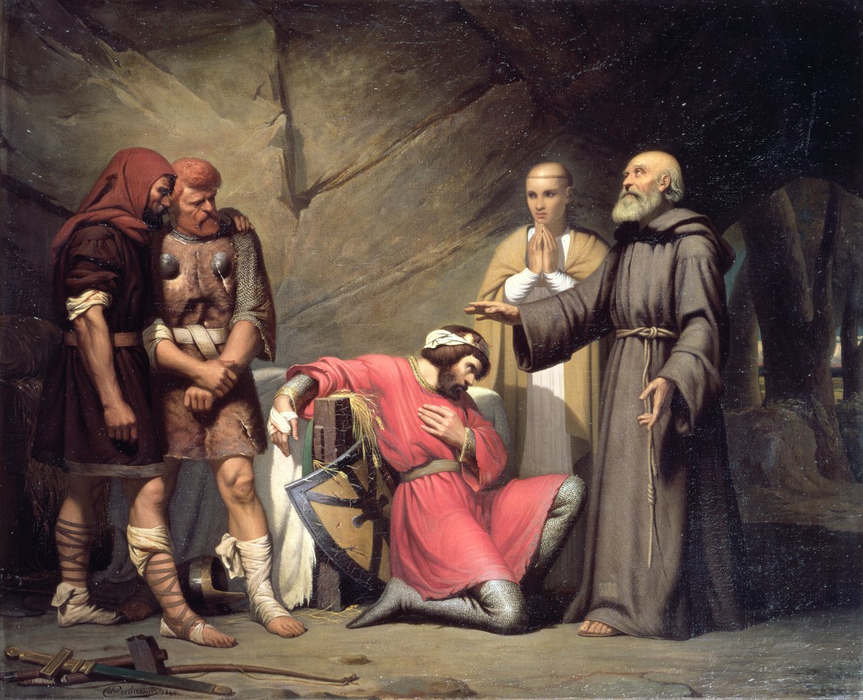Omvandlingen av Robert, hertig av Normandie, känd som Robert djävulen, scen från operan "Robert djävulen" av Giacomo Meyerbeer (1791-1864), 1840 av Guillaume Alphonse Harang Cabasson