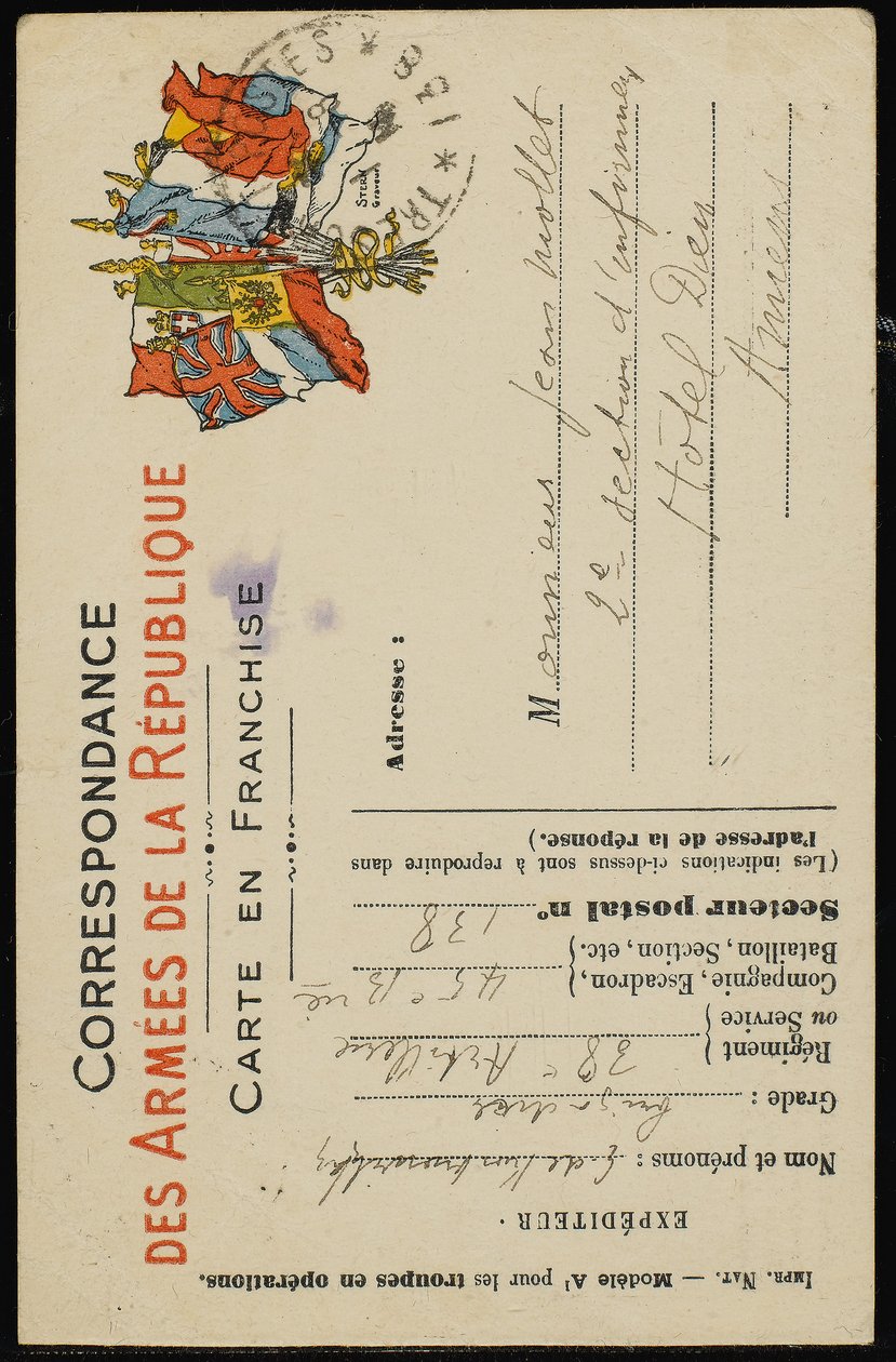 Autografvykort till Jean Mollet, 31 juli 1915 av Guillaume Apollinaire