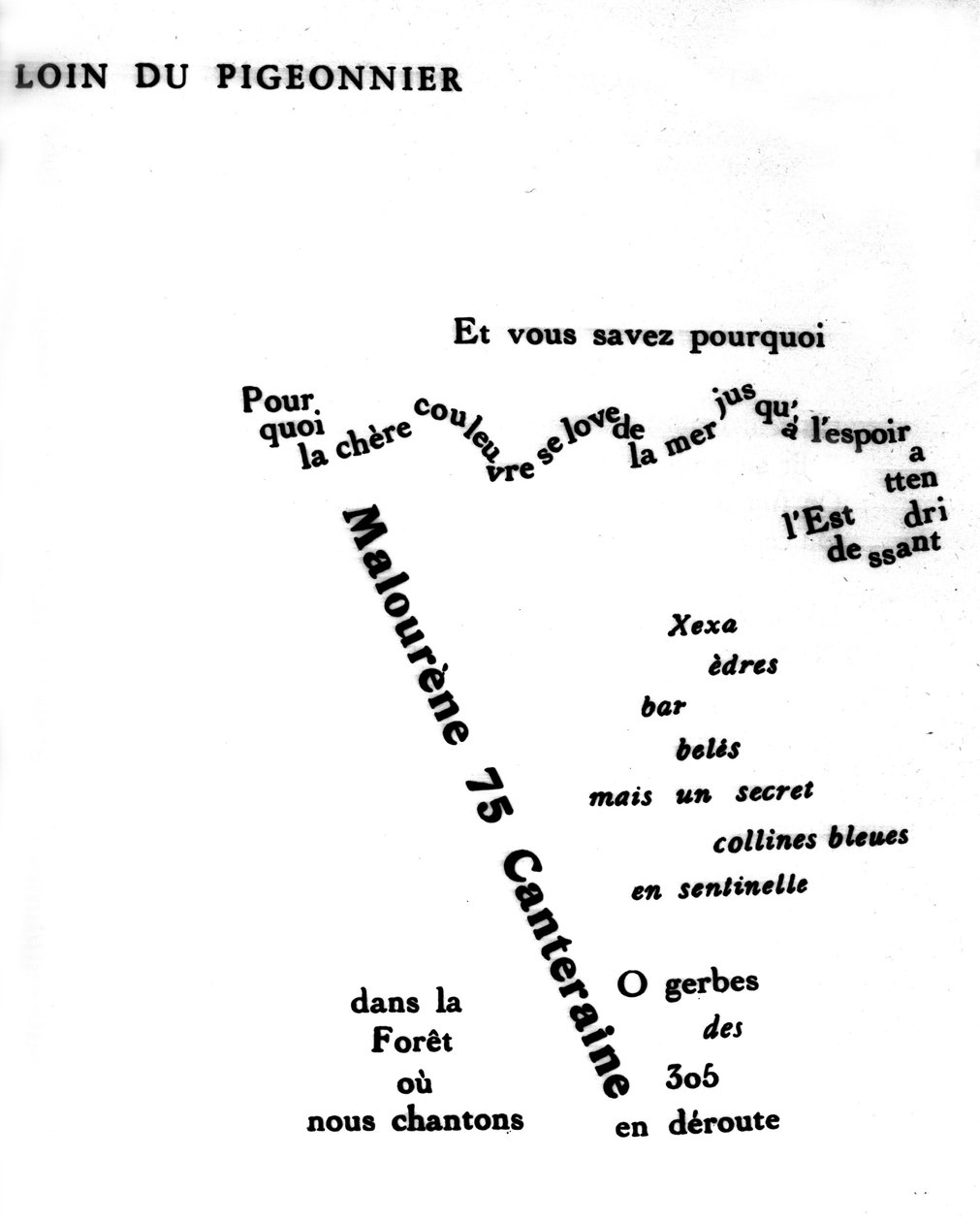 Calligram av Guillaume Apollinaire (1880-1918): "Långt från duvhönan" av Guillaume Apollinaire