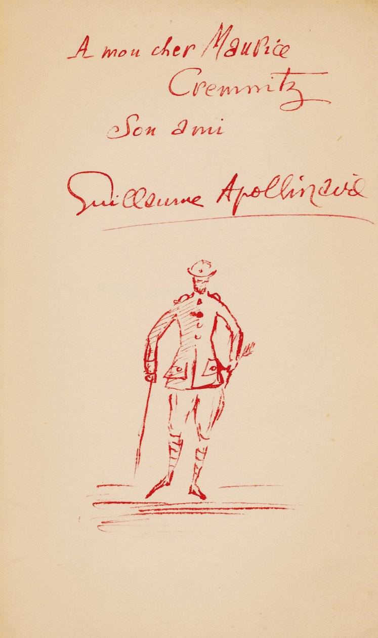 Inskription till Maurice Cremnitz från "Den mördade poeten", 1916 av Guillaume Apollinaire