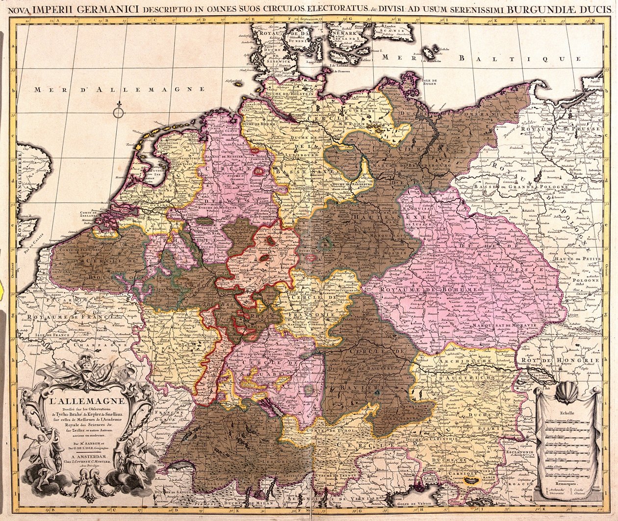 Belgien, Nederländerna, Tyskland, Polen (vojvodskap: Pommern, Västpommern, Lubusz, Nedre Schlesien), Tjeckien (region : Olomuc, Sydmähren, Prag, Centralböhmen, Sydböhmen, Plze, Karlovy Vary, stínad Labem, Liberec, Hradec Králové, av Guillaume Delisle