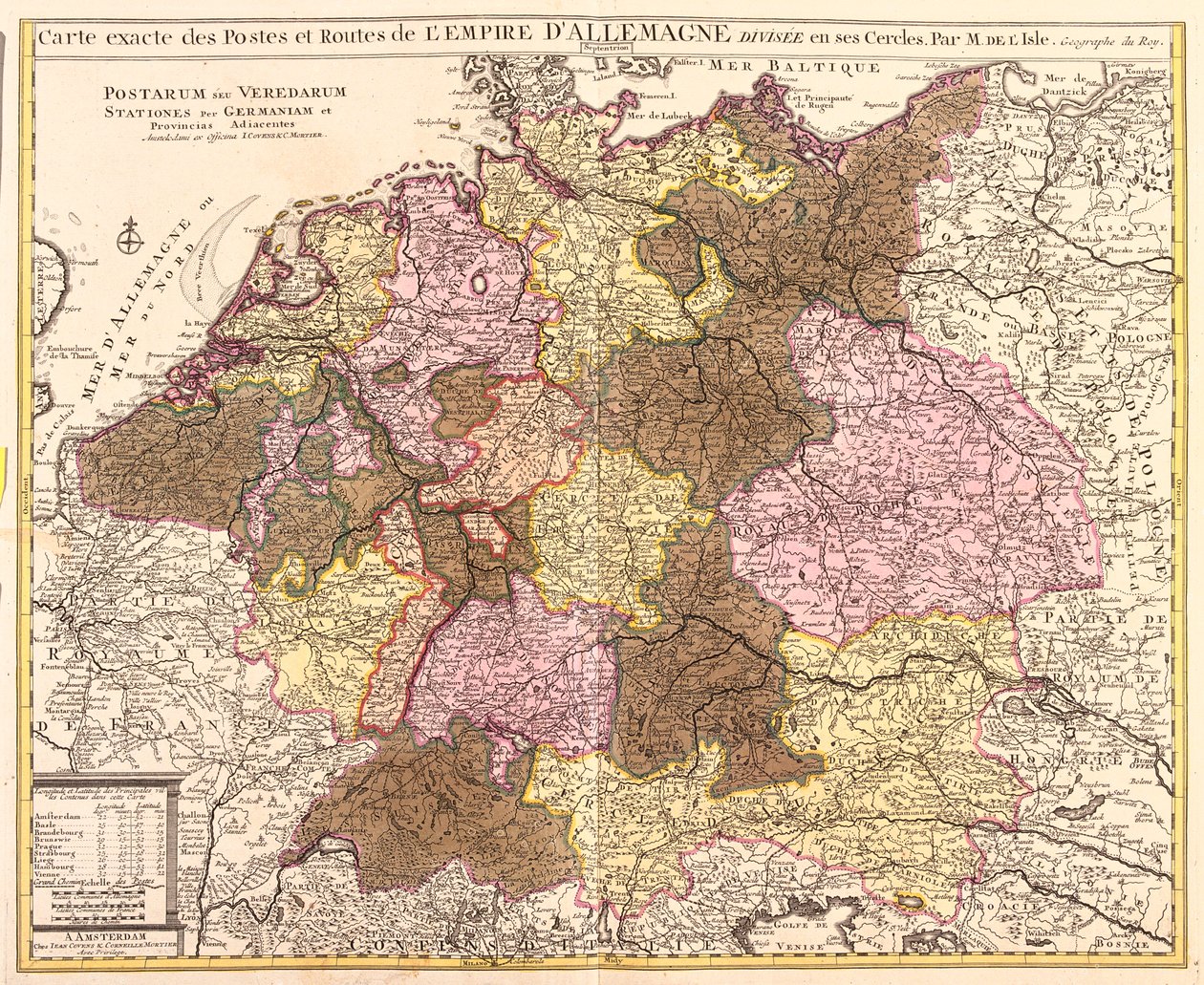 Belgien, Nederländerna, Tyskland, Polen (vojvodskap: Pommern, Västpommern, Lubusz, Nedre Schlesien), Tjeckien (region : Olomuc, Sydmähren, Prag, Centralböhmen, Sydböhmen, Plze, Karlovy Vary, stínad Labem, Liberec, Hradec Králové, av Guillaume Delisle
