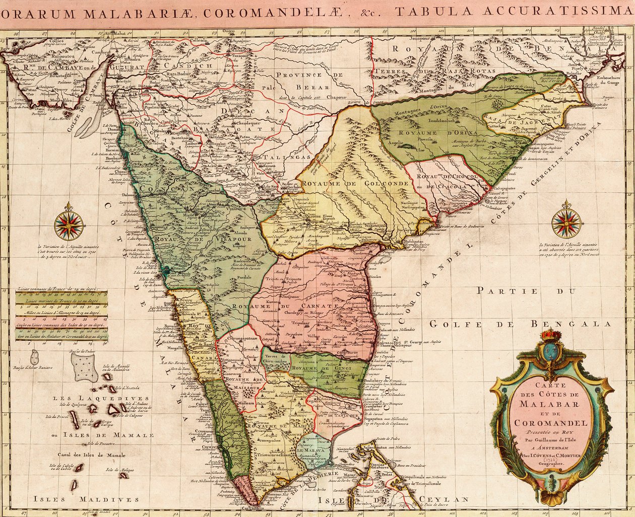 Karta över Indiska oceanen, ca 1722 (kolorerad gravyr) av Guillaume Delisle
