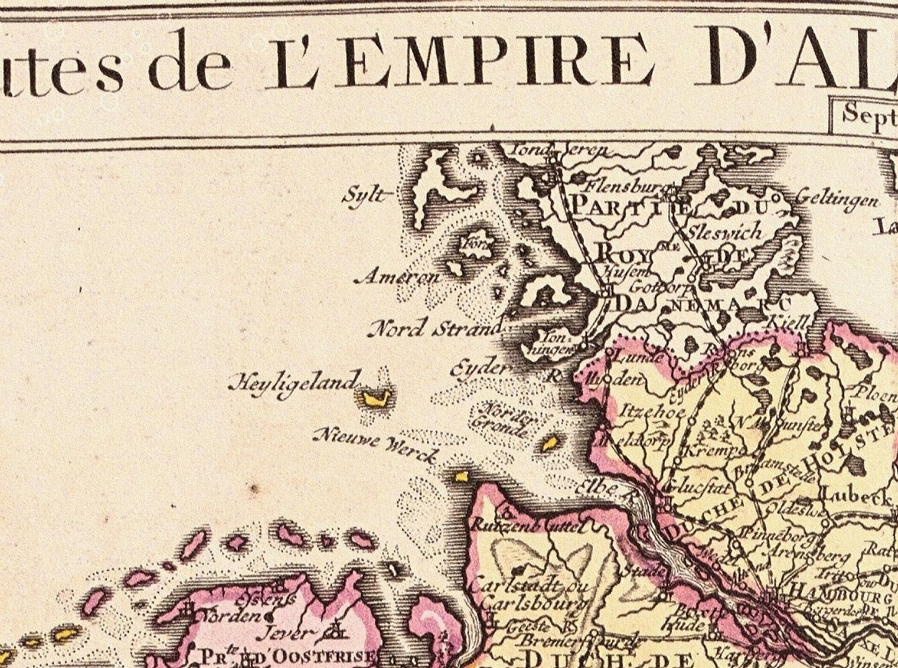 Detalj av Helgoland från en karta över det tyska riket, 1730 av Guillaume Delisle