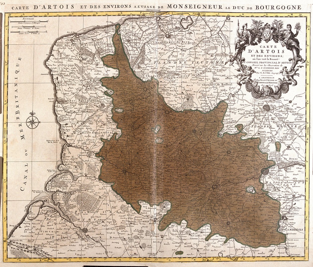Karta över Artois (Pas de Calais, Frankrike) (etsning av Guillaume Delisle