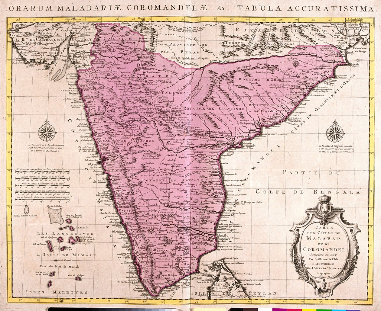 Karta över Coromandel och Malabar (Indien) (etsning av Guillaume Delisle