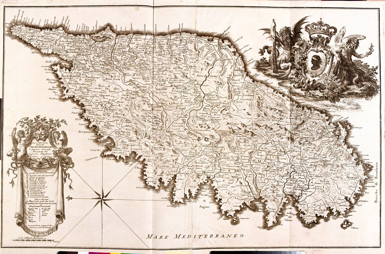 Karta över Korsika (Frankrike) (etsning av Guillaume Delisle
