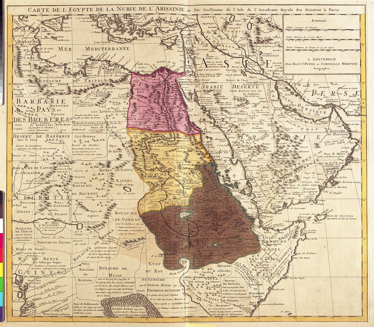 Karta över Egypten, Nubien (Sudan) och Abessinien (Etiopien) (etsning av Guillaume Delisle
