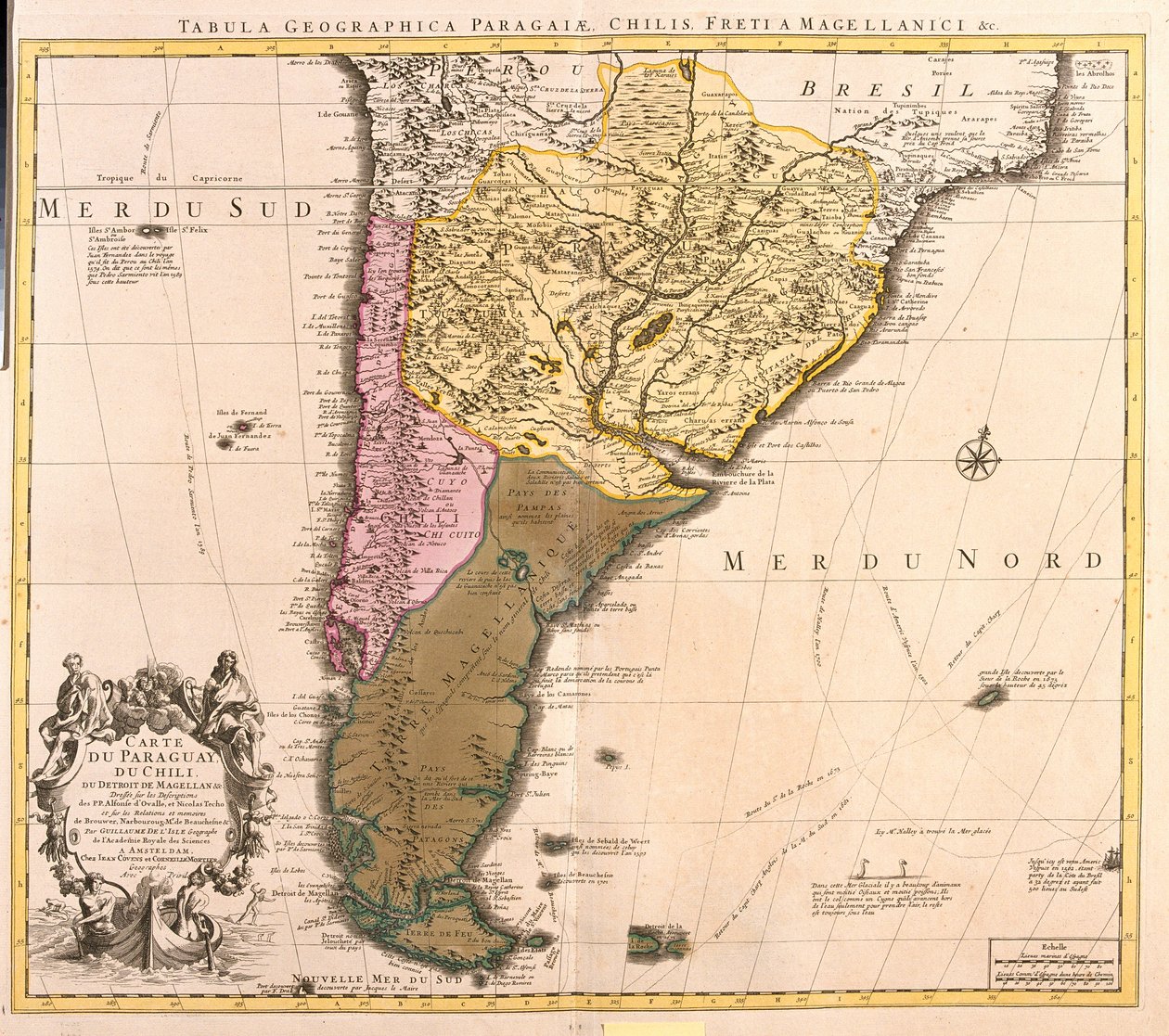 Karta över Paraguay, Chile och Magellan Land (Argentina) (etsning av Guillaume Delisle