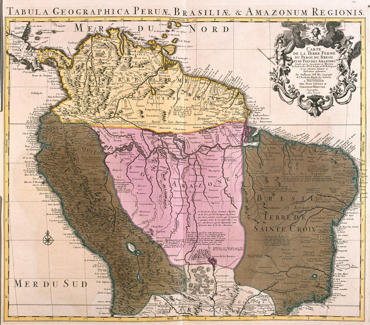 Karta över Peru, Guyana, Brasilien och Amazonasregionerna (etsning av Guillaume Delisle