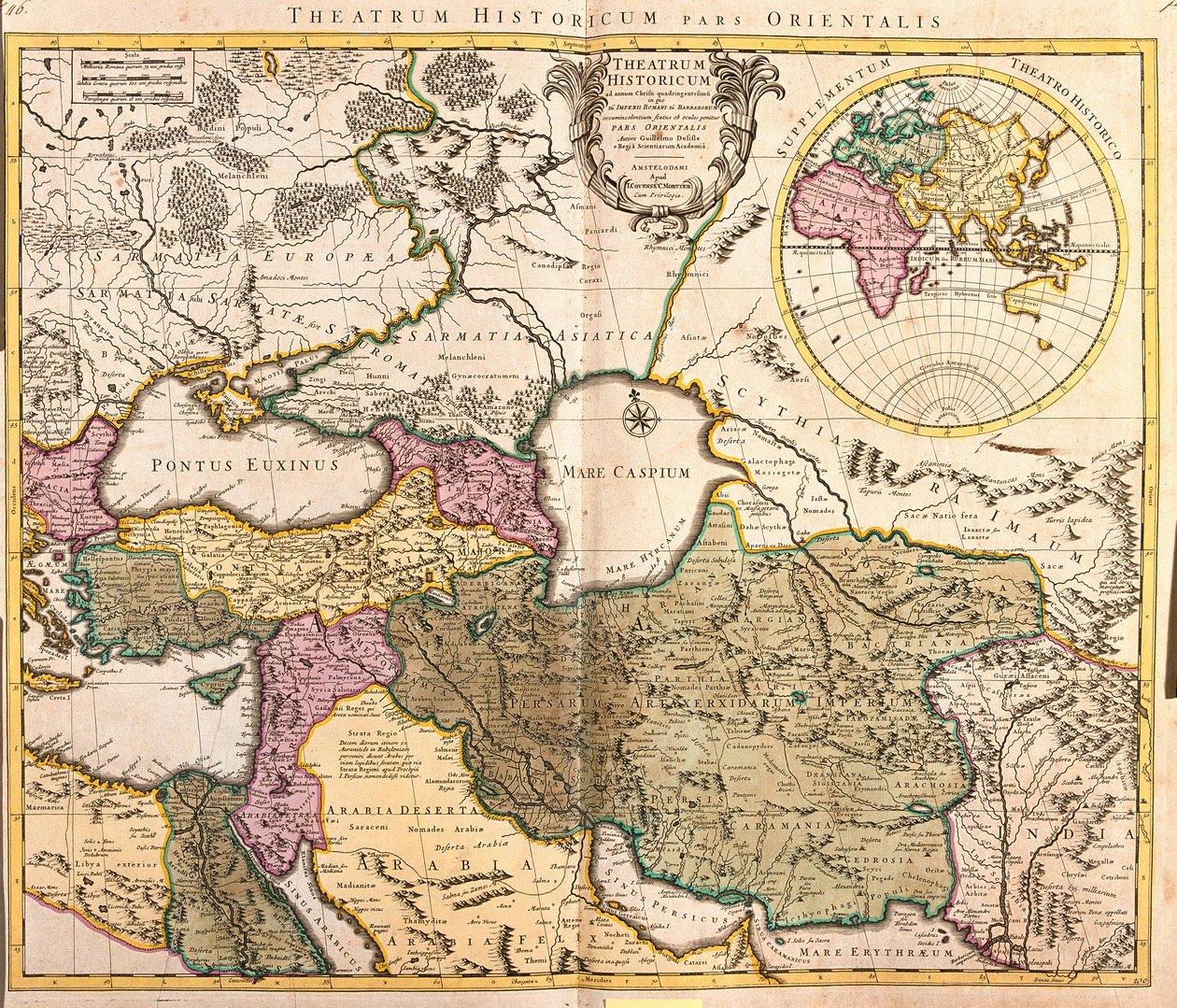 Karta över grannländerna i Kaspiska havet (Ryssland, Armenien, Persien, Kazakstan, Turkmenistan) (etsning av Guillaume Delisle