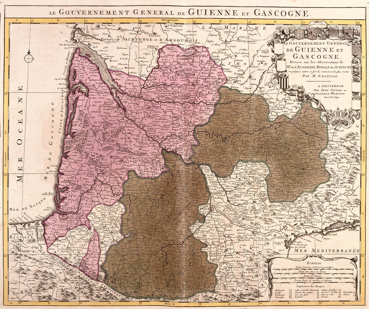 Karta över regeringen i Guyenne och Gascogne (Frankrike) (etsning av Guillaume Delisle