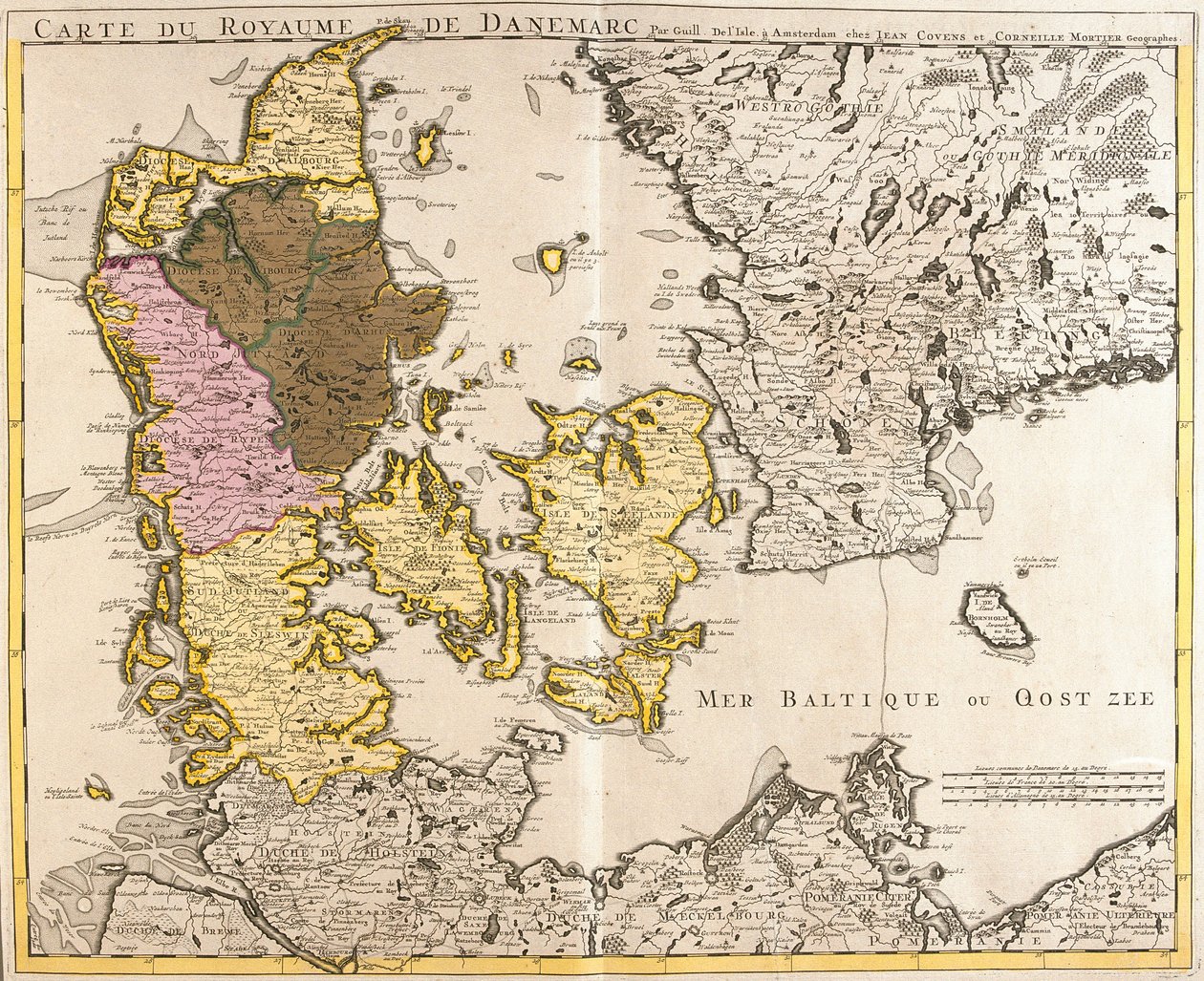 Karta över kungariket Danmark (etsning av Guillaume Delisle