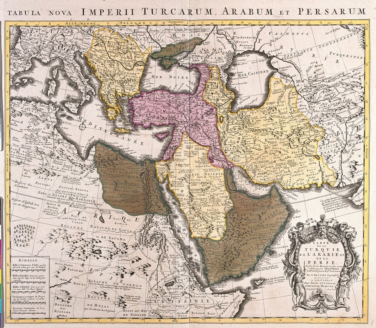 Karta över Mellanöstern: Turkiska imperiet, Persien och den arabiska halvön (etsning av Guillaume Delisle