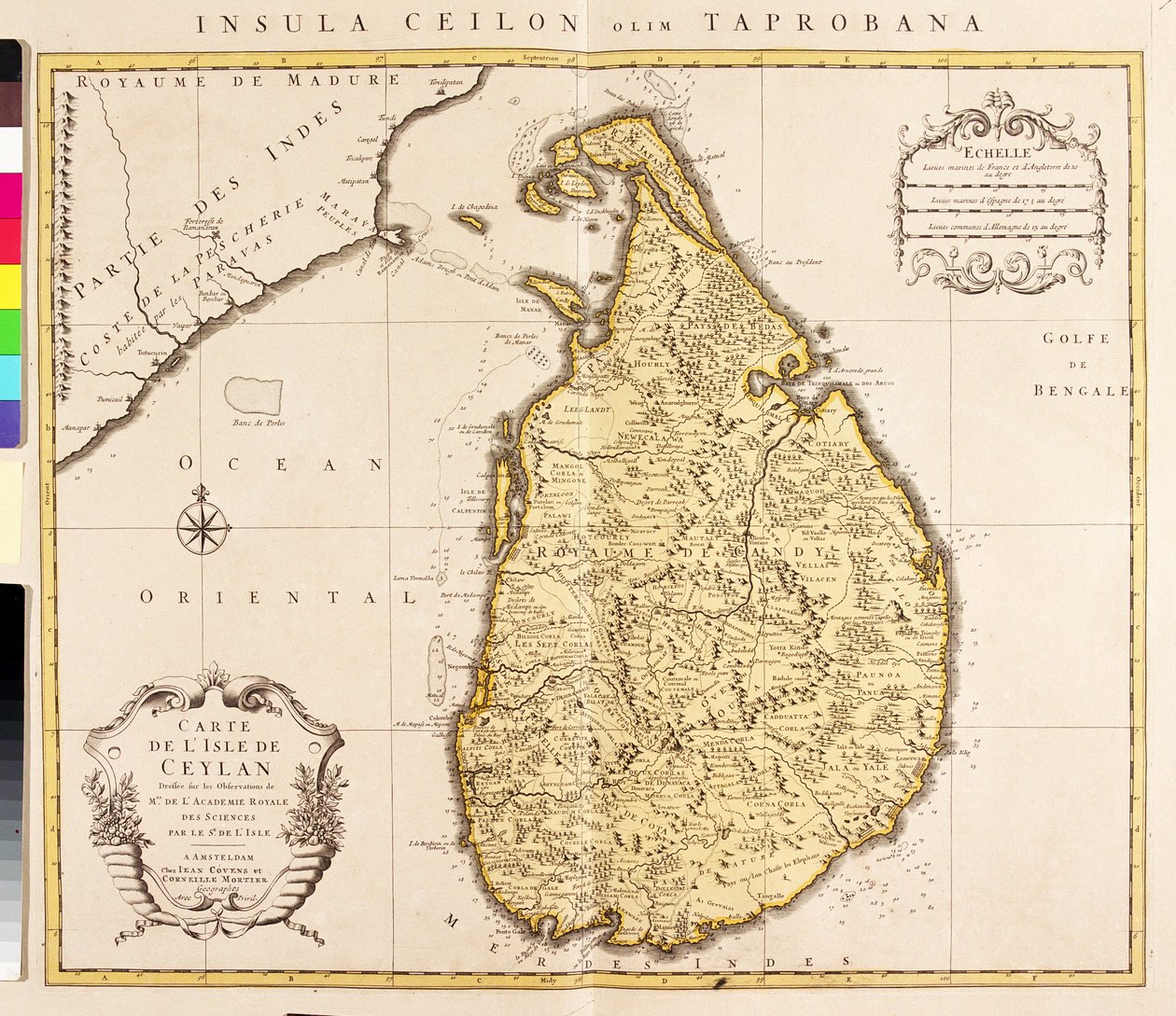 Karta över ön Ceylon (Sri Lanka) (etsning av Guillaume Delisle