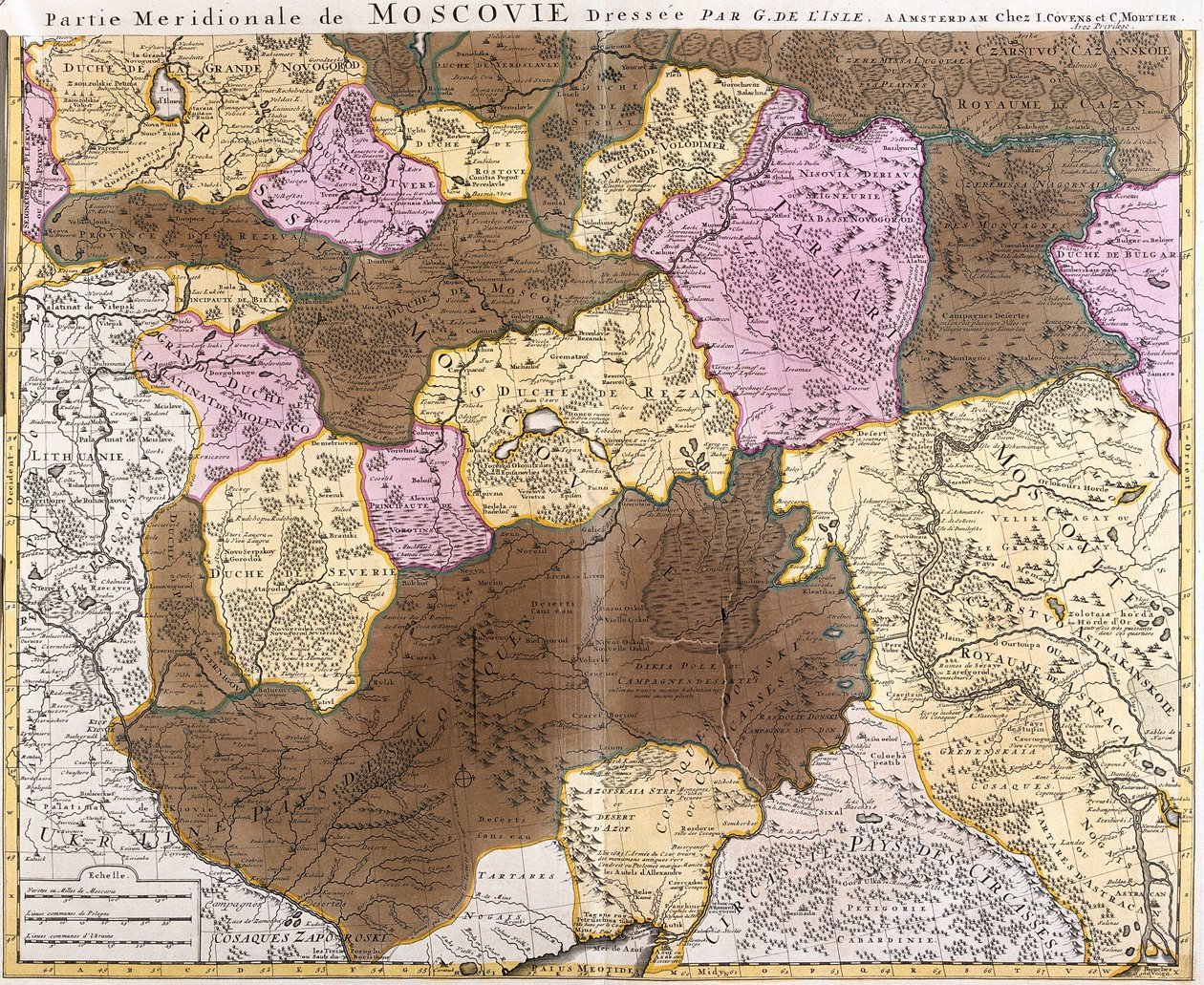 Karta över meridionaldelen av det stora furstendömet Moskva (Ryssland) (etsning av Guillaume Delisle