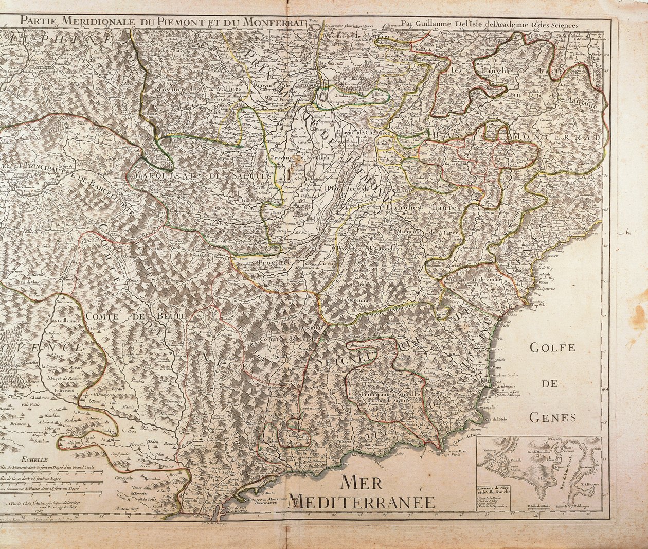 Regionen södra Piemonte, regionen Monferrato och västra Ligurien. Karta av Guillaume de l
