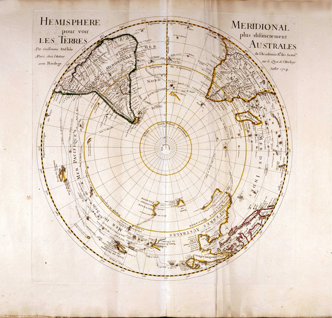 Utsikt över den sydliga (antarktiska) polatlasen av Guillaume Delisle (1675-1726), geograf av Guillaume Delisle