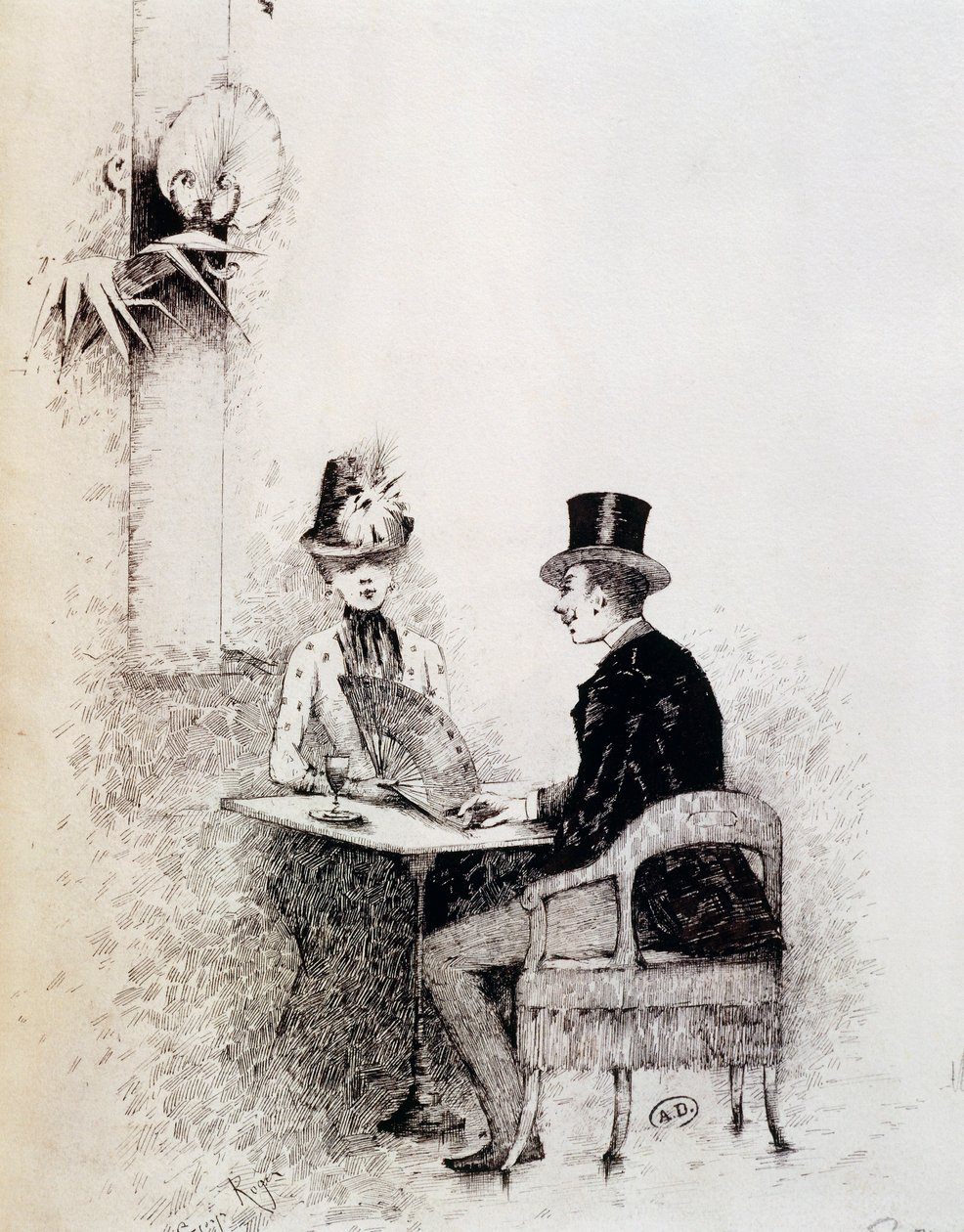 Par i parisiskt café (bläck på papper) av Guillaume Georges Roger