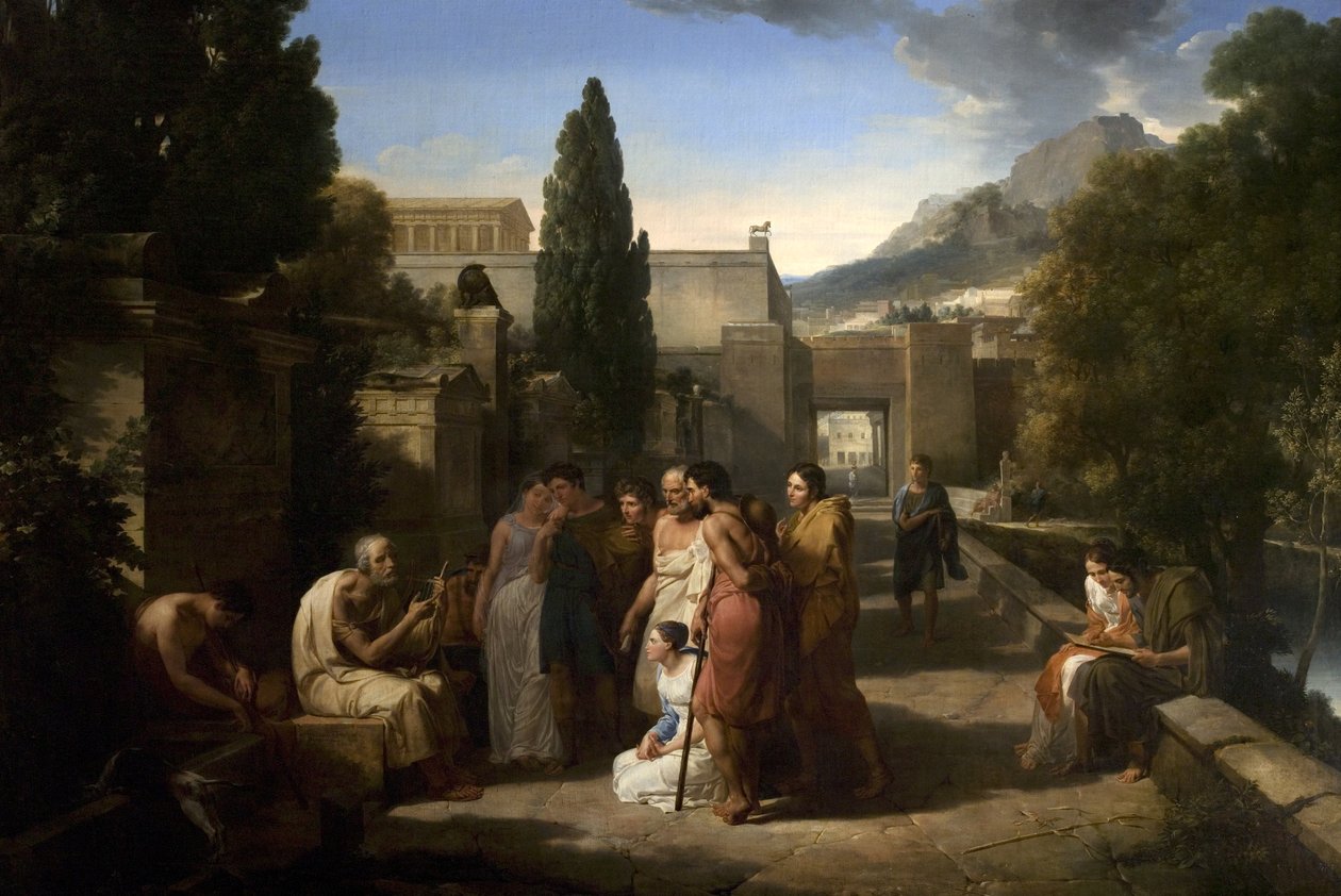 Homer sjunger sin Iliaden vid Atenporten, 1811 av Guillaume Guillon Lethière