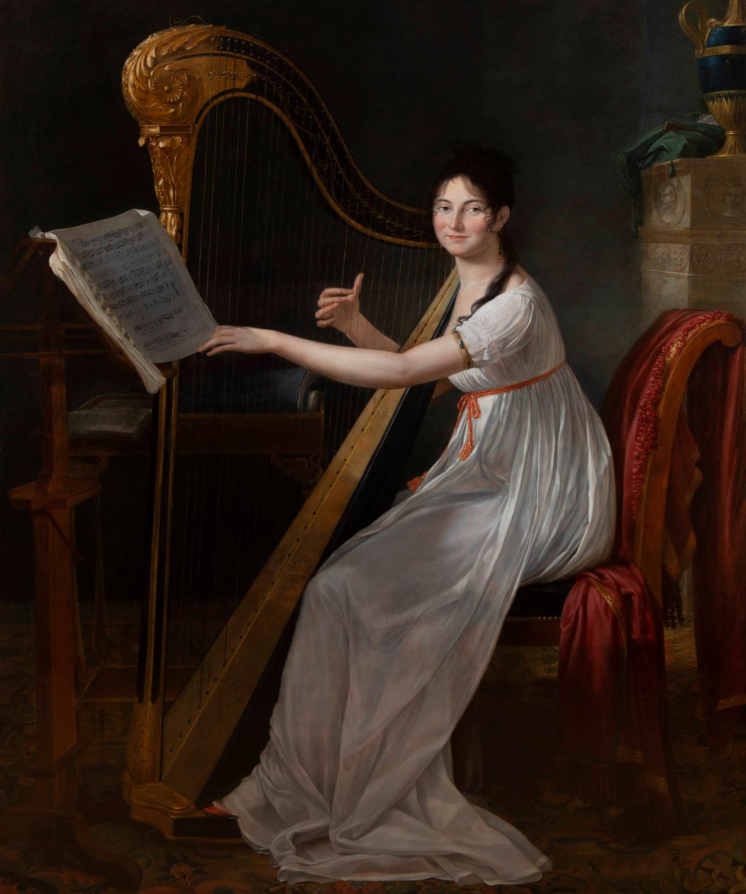 Porträtt av Adèle Papin som spelar harpa av Guillaume Guillon Lethière