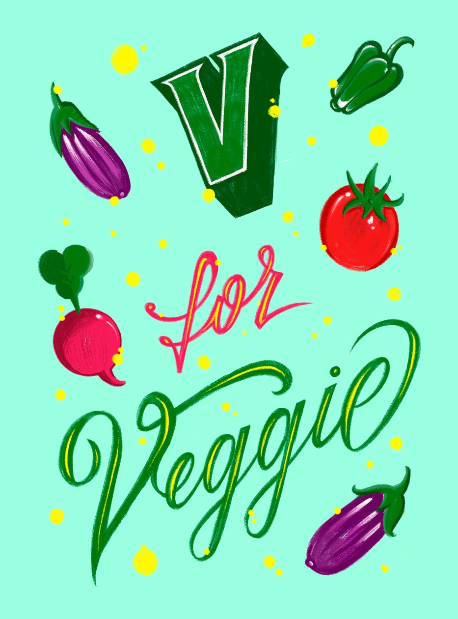 V FOR VEGGIE, 2025 (digital konst) av Guillaume Laserson