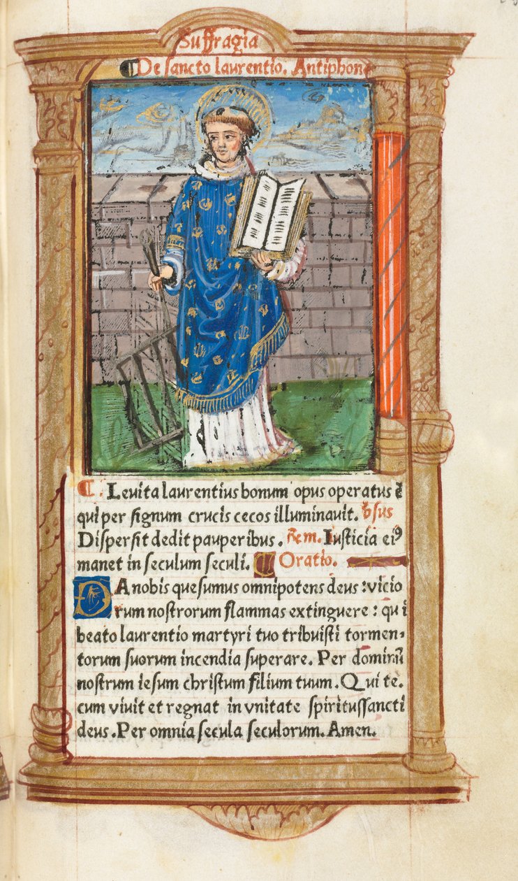 Tryckt timbok (Roms bruk): fol. 101r, St. Lawrence av Guillaume Le Rouge