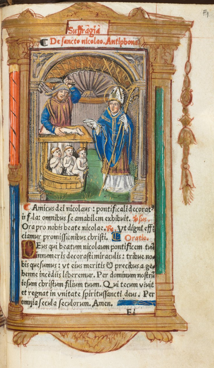 Tryckt timbok (användning i Rom): fol. 105r, S:t Nikolaus av Guillaume Le Rouge