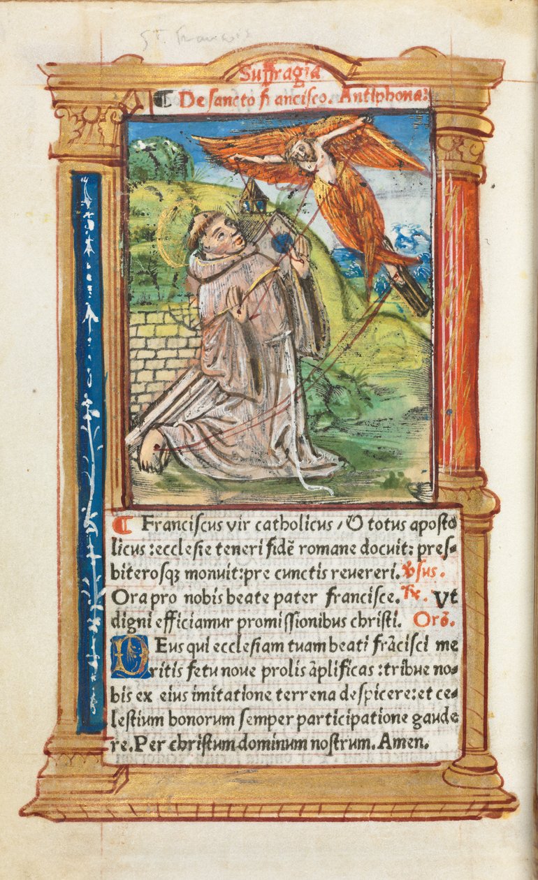 Tryckt timbok (Roms bruk): fol. 106v, S:t Franciskus av Assisi av Guillaume Le Rouge