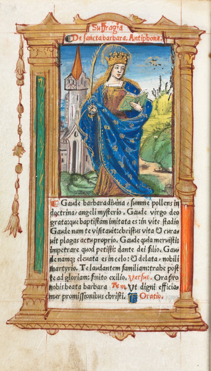 Tryckt timbok (Roms bruk): fol. 110v, St. Barbara av Guillaume Le Rouge