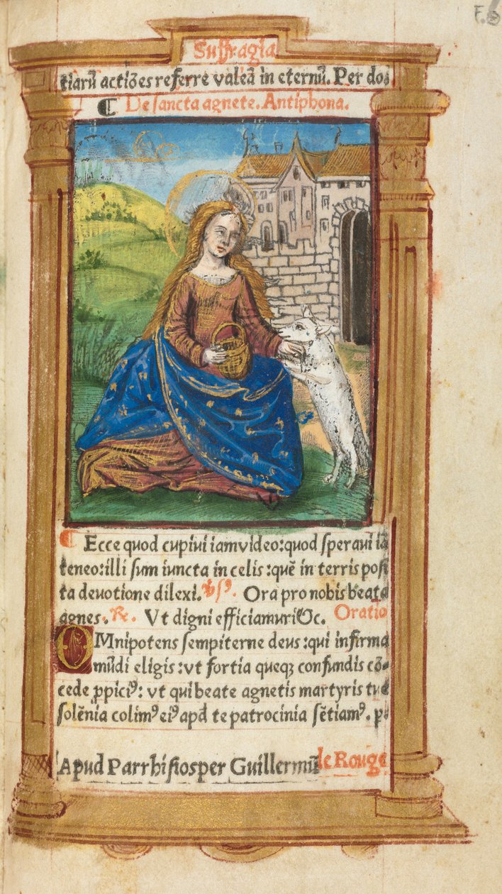 Tryckt timbok (användning i Rom): fol. 112r, St. Agnes av Guillaume Le Rouge