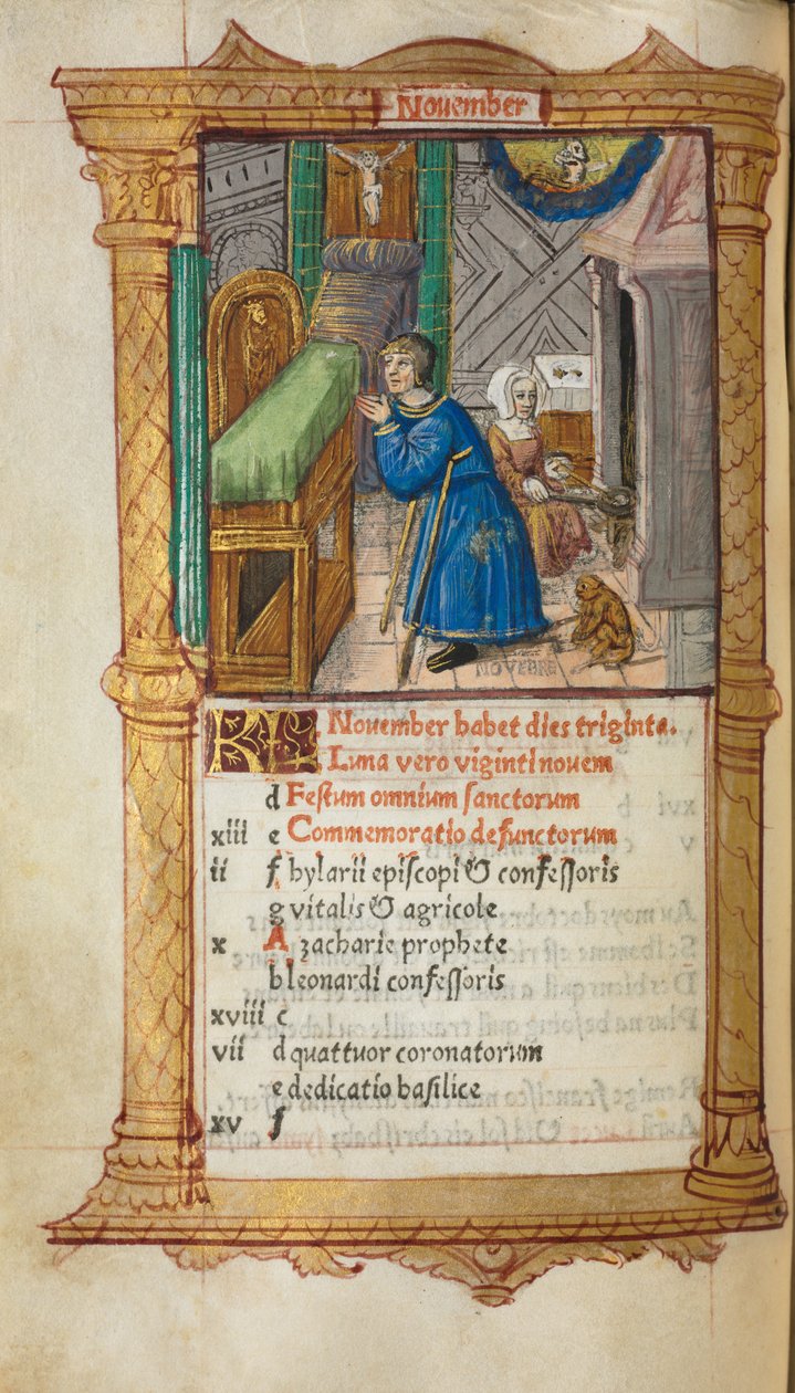 Tryckt timbok (användning av Rom): fol. 12v, novemberkalendersida av Guillaume Le Rouge
