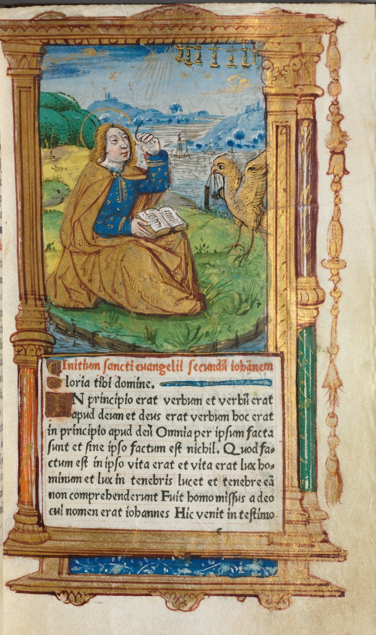 Tryckt timbok (Roms bruk): fol. 17r, Johannes på Patmos av Guillaume Le Rouge