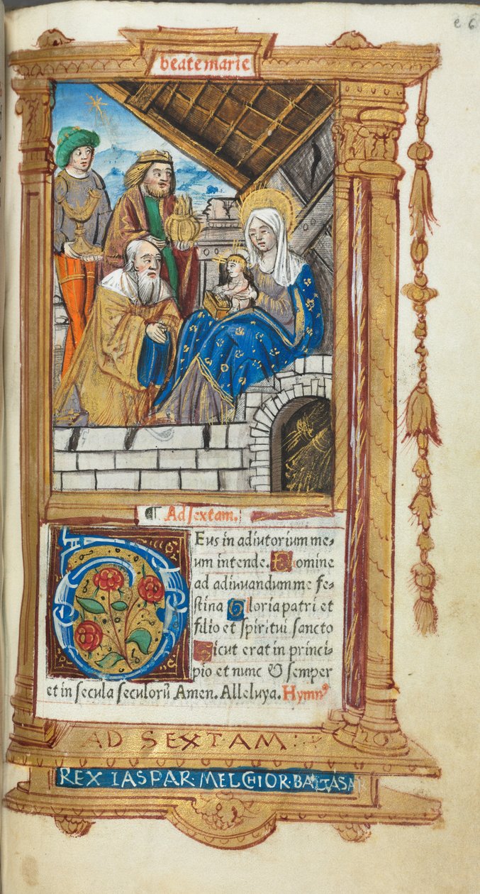 Tryckt timbok (Roms bruk): fol. 38r, tillbedjan av de vise männen av Guillaume Le Rouge