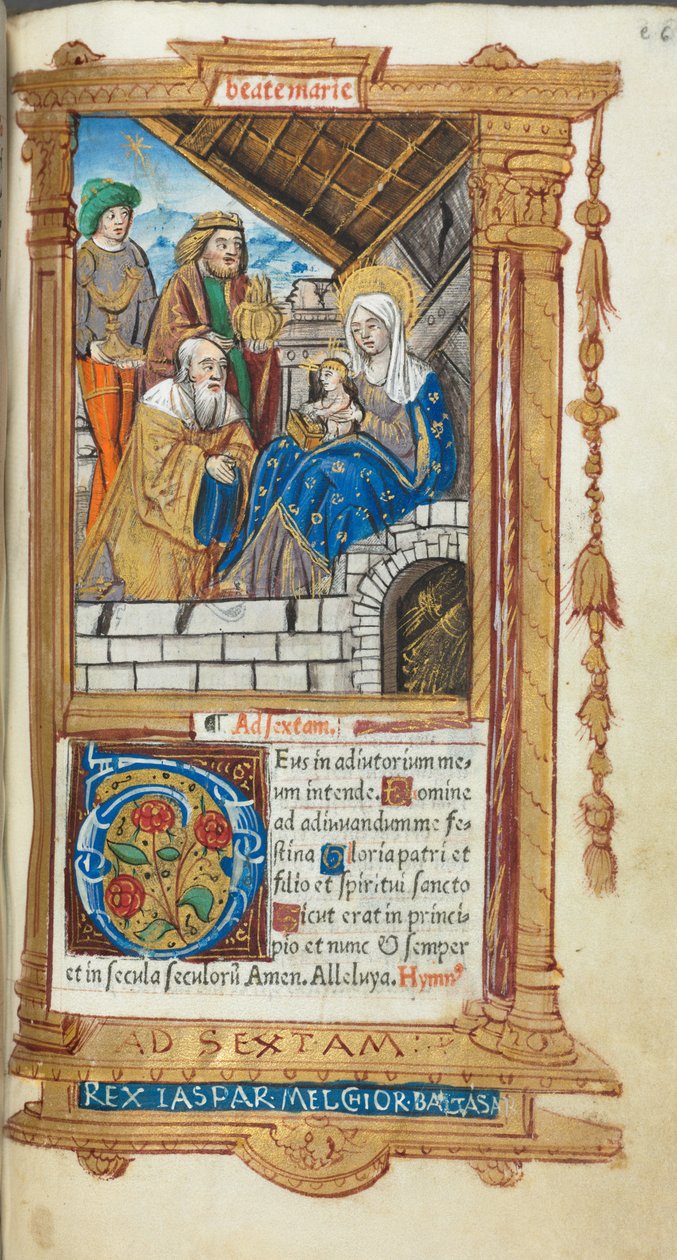 Tryckt timbok (användning i Rom): fol. 38r, De vises tillbedjan av Guillaume Le Rouge