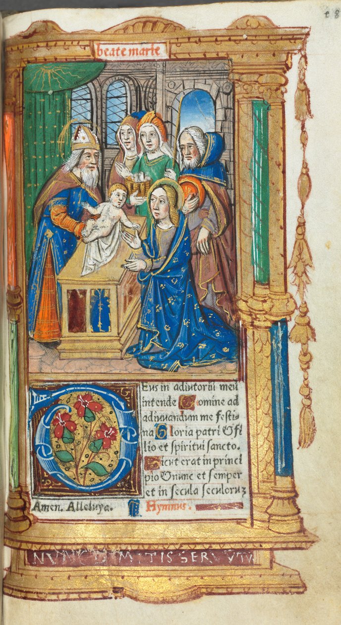 Tryckt timbok (användning i Rom): fol. 40r, Presentation i templet av Guillaume Le Rouge