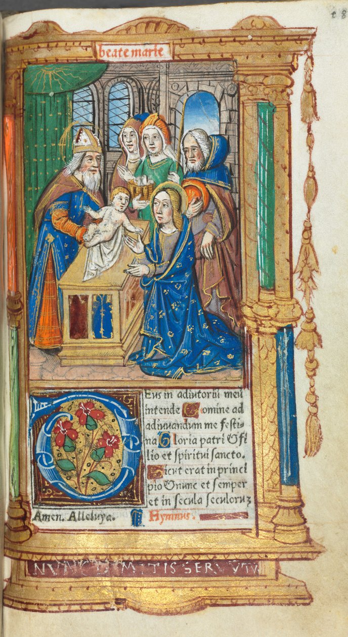 Tryckt timbok (Roms bruk): fol. 40r, Framställningen i templet av Guillaume Le Rouge
